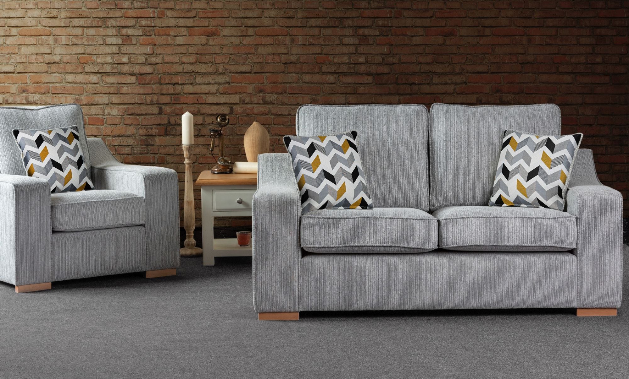 Grey 2 seater 2024 sofa and chair