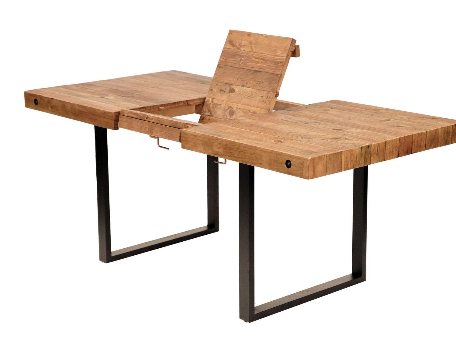 Angled view of NCF's oregon extendable dining table. This isn't just a dining table but a reclaimed wood dining table. 
