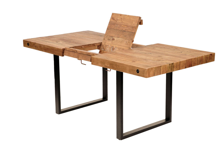 Angled view of NCF's oregon extendable dining table. This isn't just a dining table but a reclaimed wood dining table. 