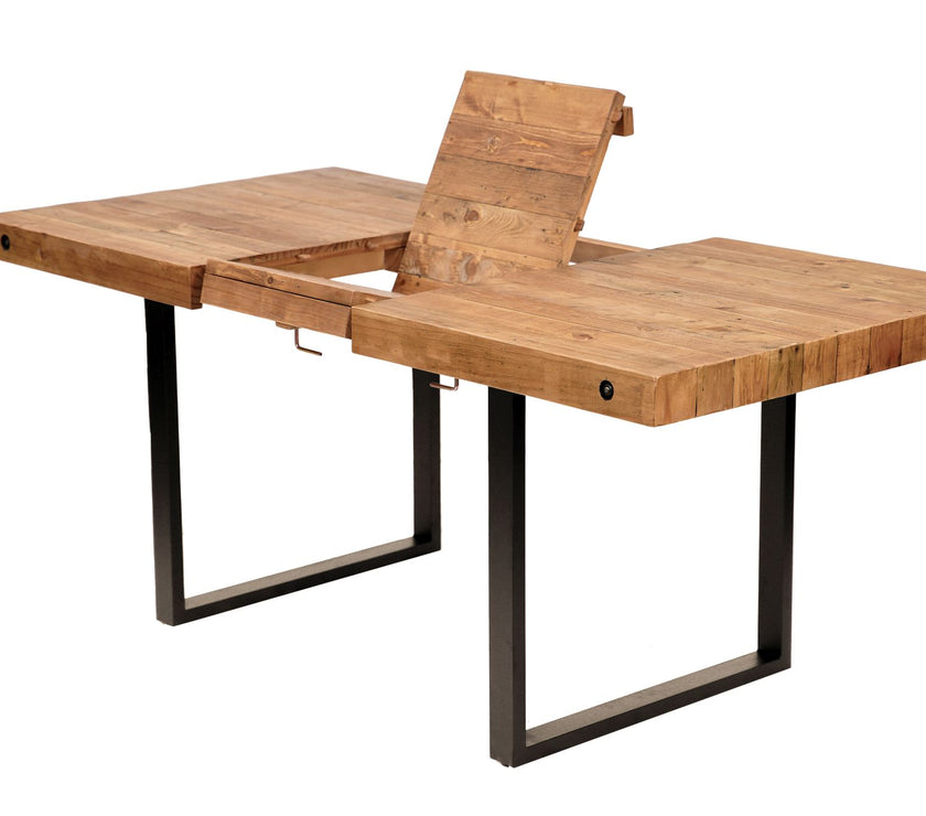 Angled view of NCF's oregon extendable dining table. This isn't just a dining table but a reclaimed wood dining table. 